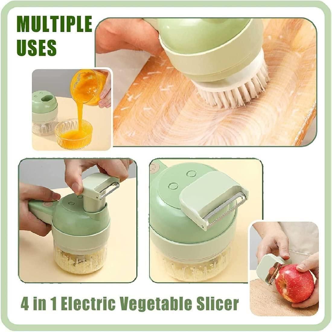 4-in-1 Portable Electric Vegetable Cutter Set | Wireless Slicer, Chopper & Peeler (USB Rechargeable)