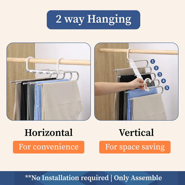 5-in-1 Stainless Steel Foldable Clothes Hanger (Pack of 2)| Wardrobe Space Saver & Organizer