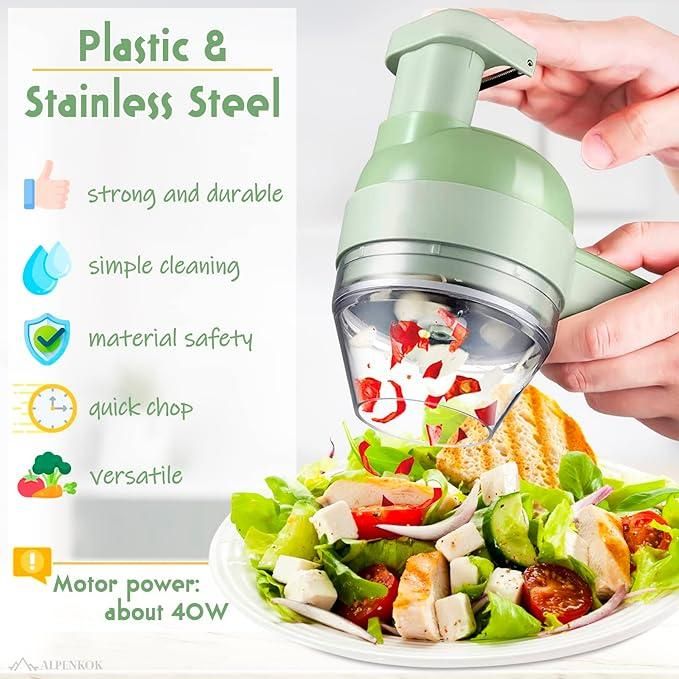 4-in-1 Portable Electric Vegetable Cutter Set | Wireless Slicer, Chopper & Peeler (USB Rechargeable)