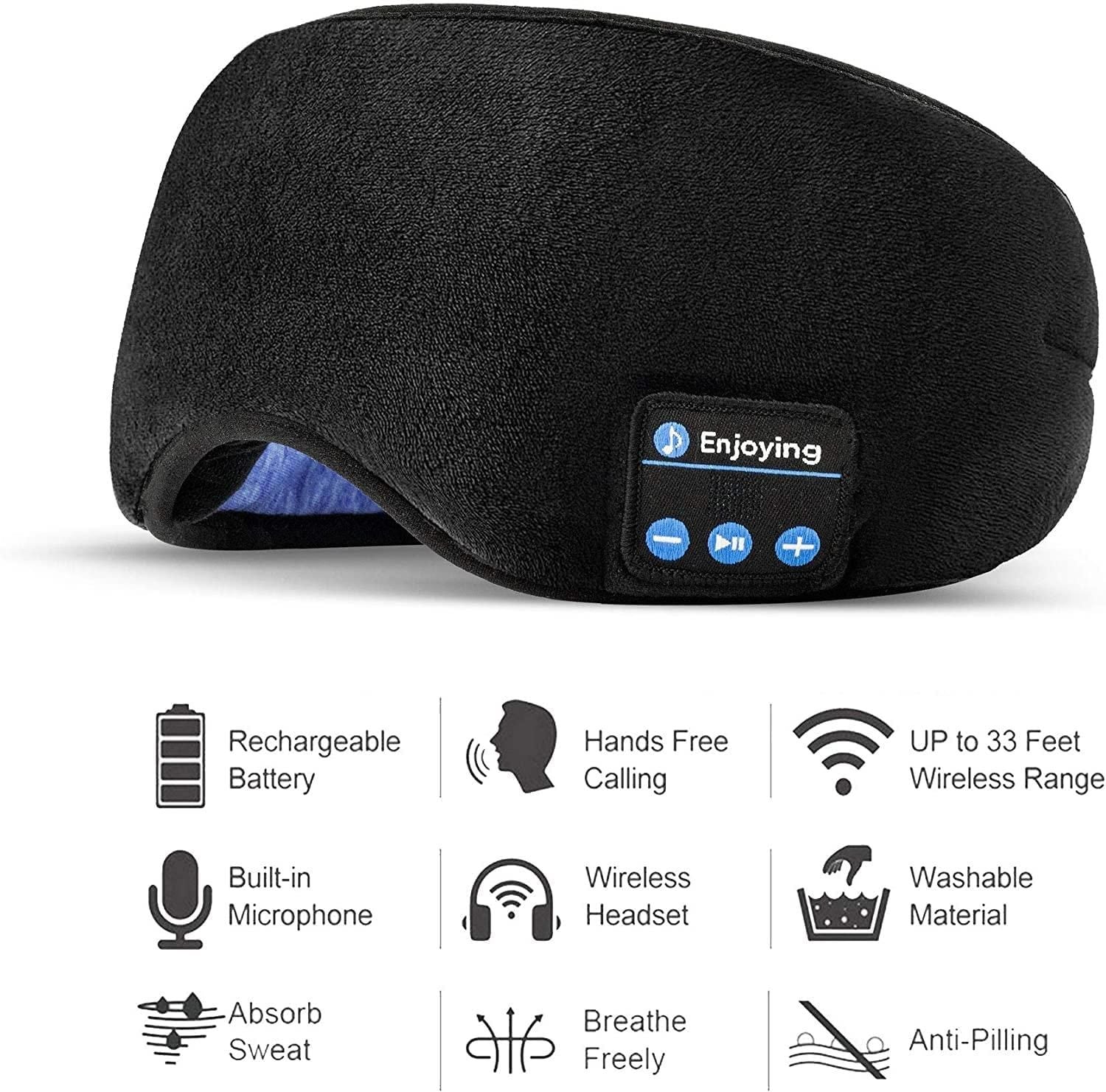 Wireless Bluetooth Eye Mask with Headphones - 100% Light Block & Ultra-Thin Speakers
