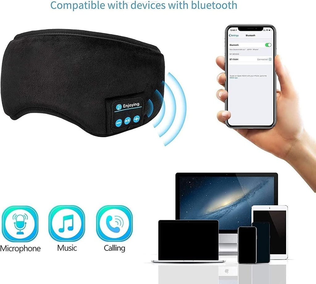 Wireless Bluetooth Eye Mask with Headphones - 100% Light Block & Ultra-Thin Speakers