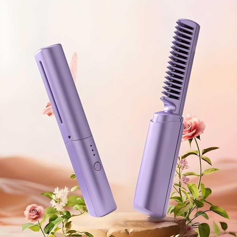2-in-1 Rechargeable Mini Hair Straightener & Hot Comb – Your Pocket Salon