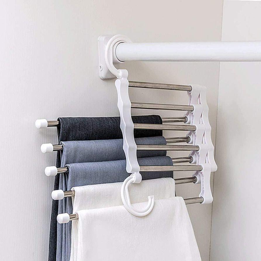 5-in-1 Stainless Steel Foldable Clothes Hanger (Pack of 2)| Wardrobe Space Saver & Organizer