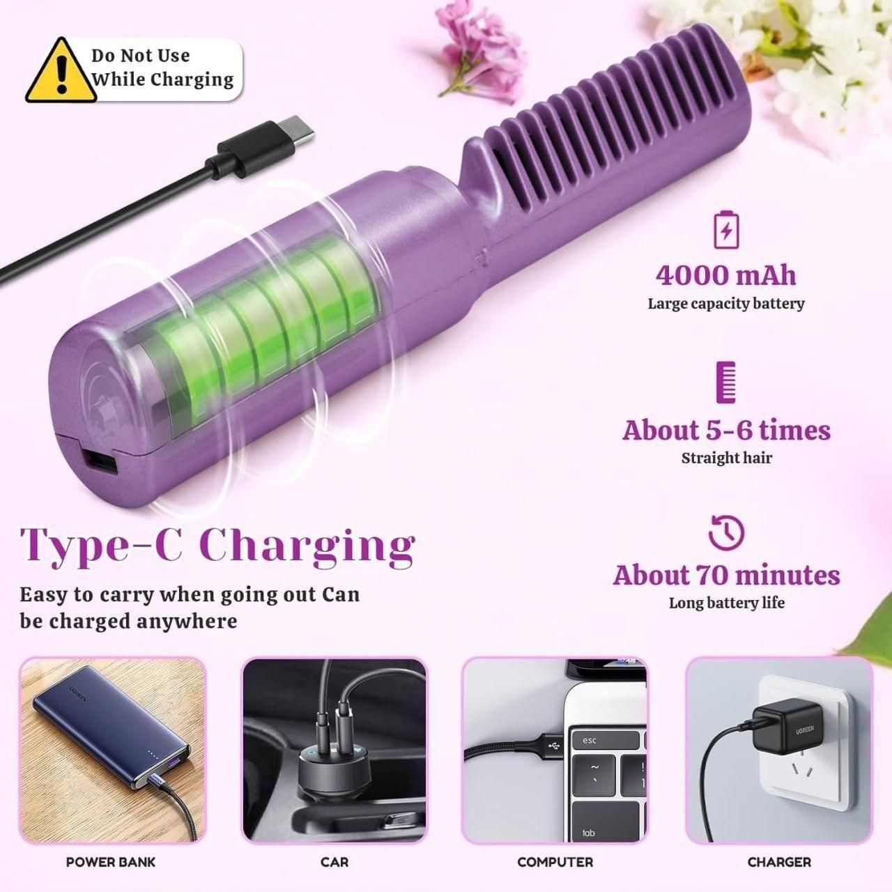 2-in-1 Rechargeable Mini Hair Straightener & Hot Comb – Your Pocket Salon