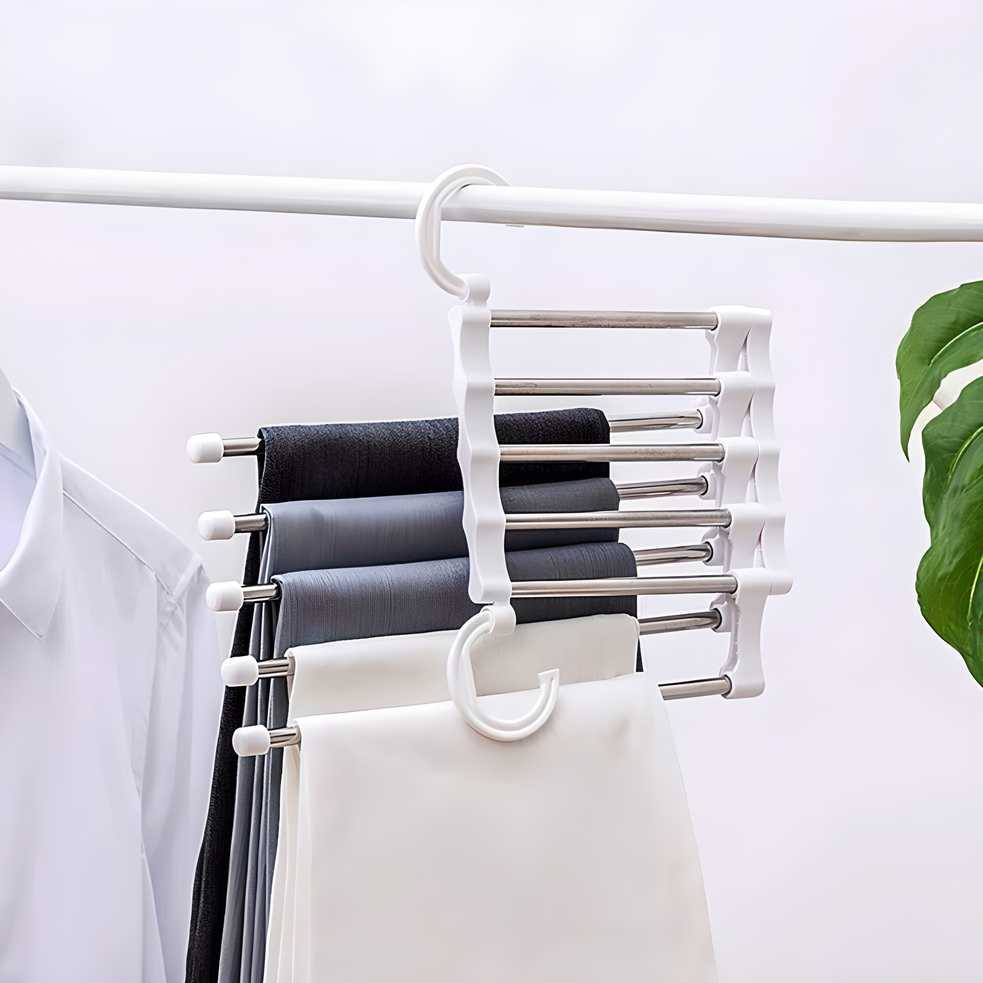5-in-1 Stainless Steel Foldable Clothes Hanger (Pack of 2)| Wardrobe Space Saver & Organizer