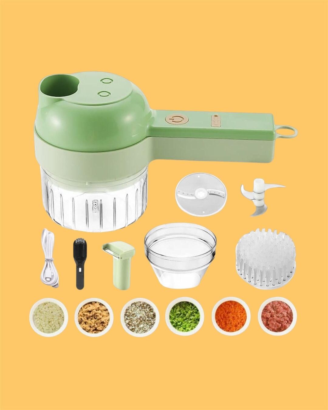 4-in-1 Portable Electric Vegetable Cutter Set | Wireless Slicer, Chopper & Peeler (USB Rechargeable)