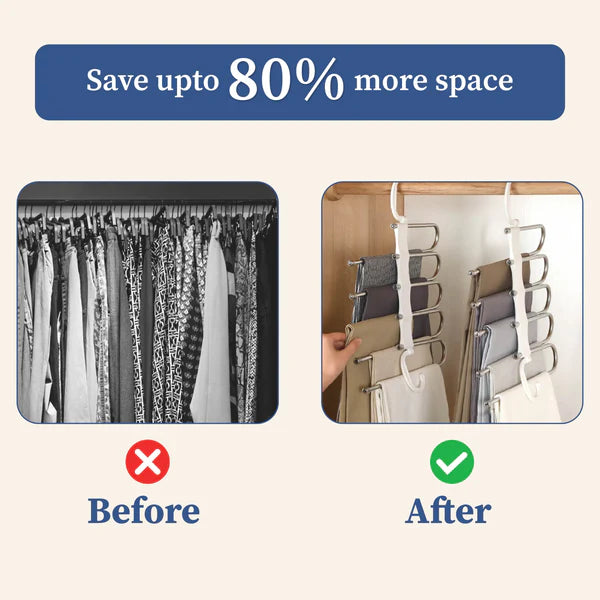 5-in-1 Stainless Steel Foldable Clothes Hanger (Pack of 2)| Wardrobe Space Saver & Organizer
