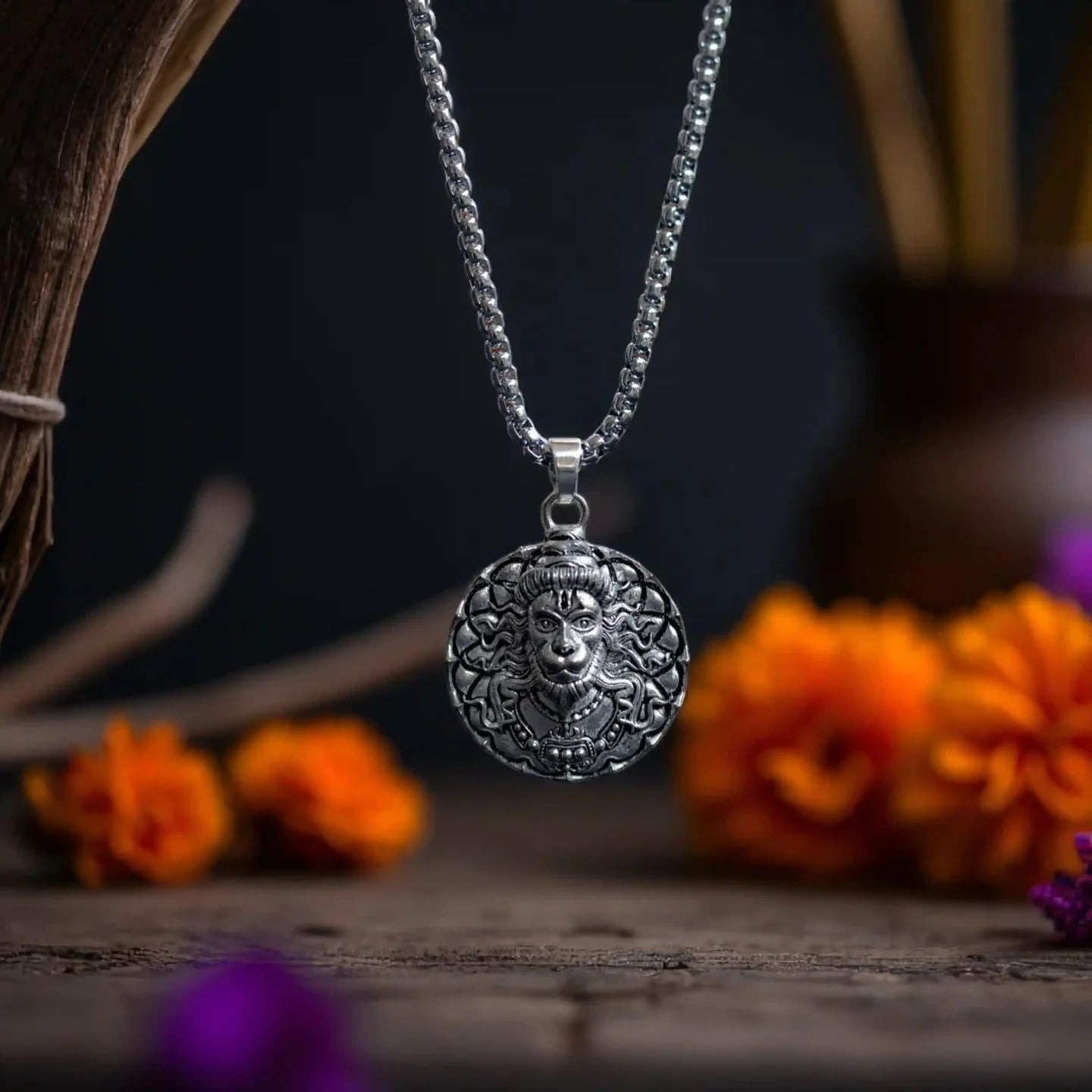Hanuman Ji Pendant Oxodaised Silver Chain | Hanuman Ji Locket | Spiritual Jewelry