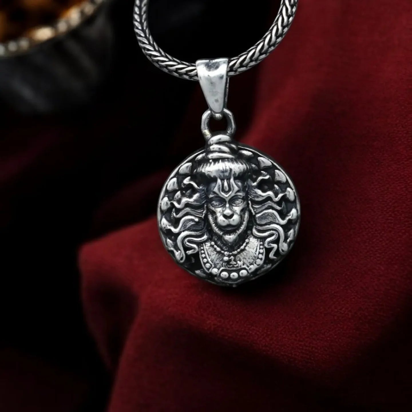 Hanuman Ji Pendant Oxodaised Silver Chain | Hanuman Ji Locket | Spiritual Jewelry