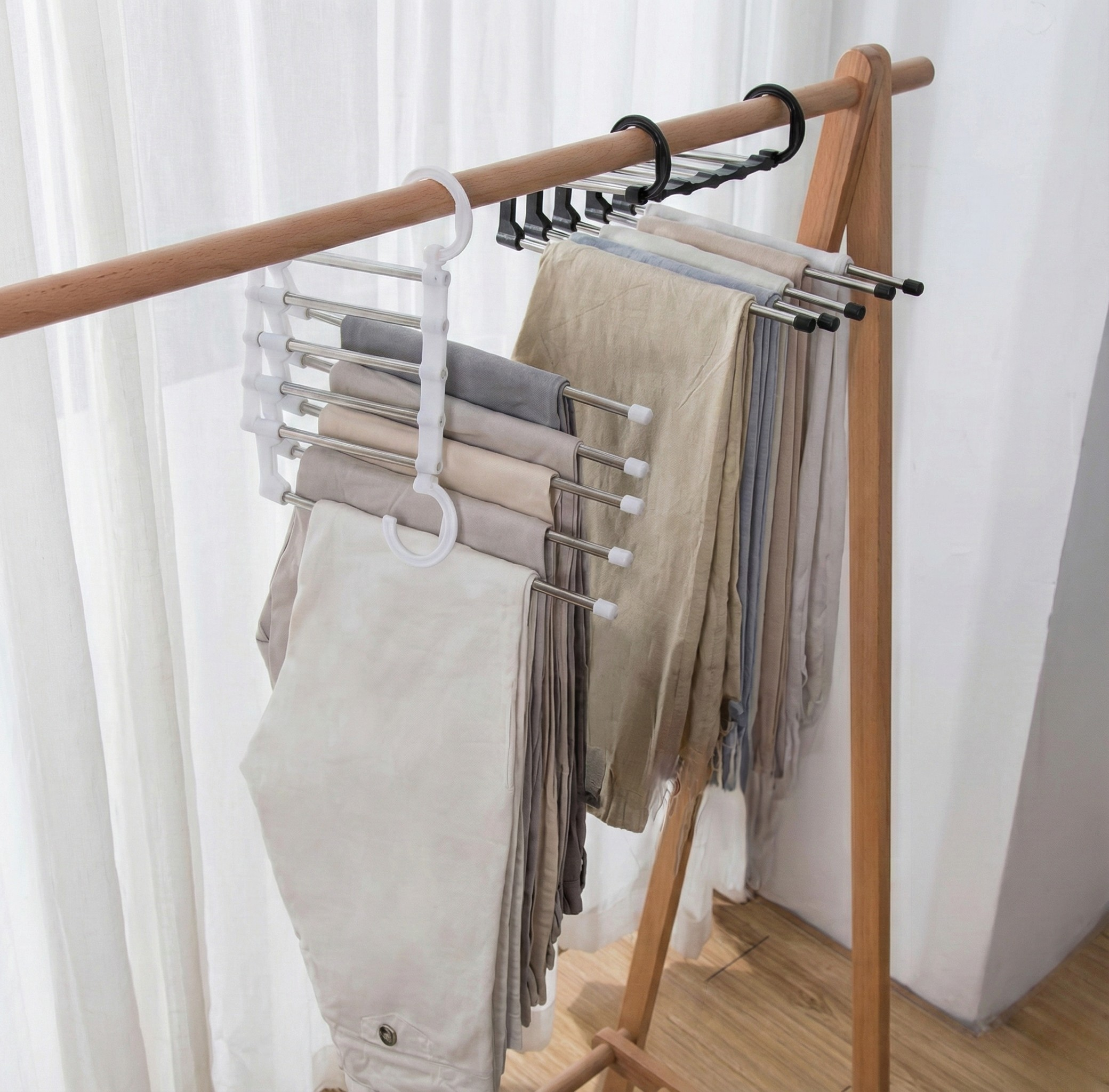 5-in-1 Stainless Steel Foldable Clothes Hanger (Pack of 2)| Wardrobe Space Saver & Organizer